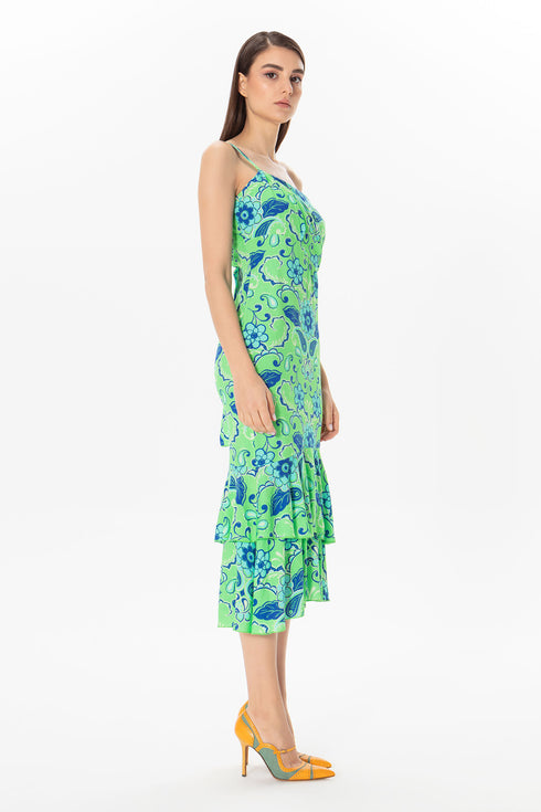 Single Strap Floral Pattern Midi Dress